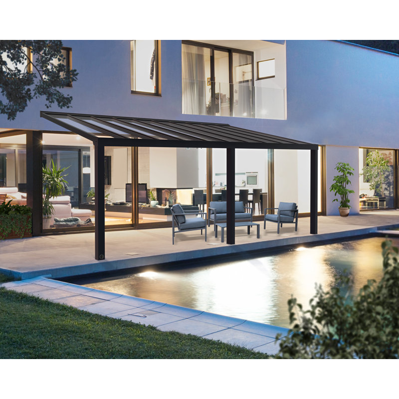 Palram - Canopia Stockholm 24' W x 11' D Polycarbonate Aluminum Stationary Slope Patio Awning Gray/Clear