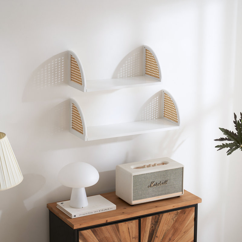 2 Piece Wood Floating Shelf, White, 40.6 cm