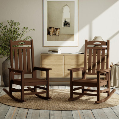 Ensemble de chaises berçantes d'extérieur pour 2 personnes, chaise berçante de patio en PEHD pour adultes, chaise berçante d'extérieur surdimensionnée pour pelouse, brun