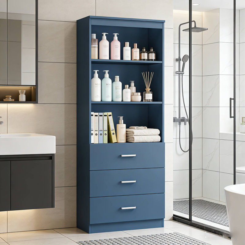 Armoire de salle de bain autoportante 70,9 po avec 3 tiroirs, Bleu