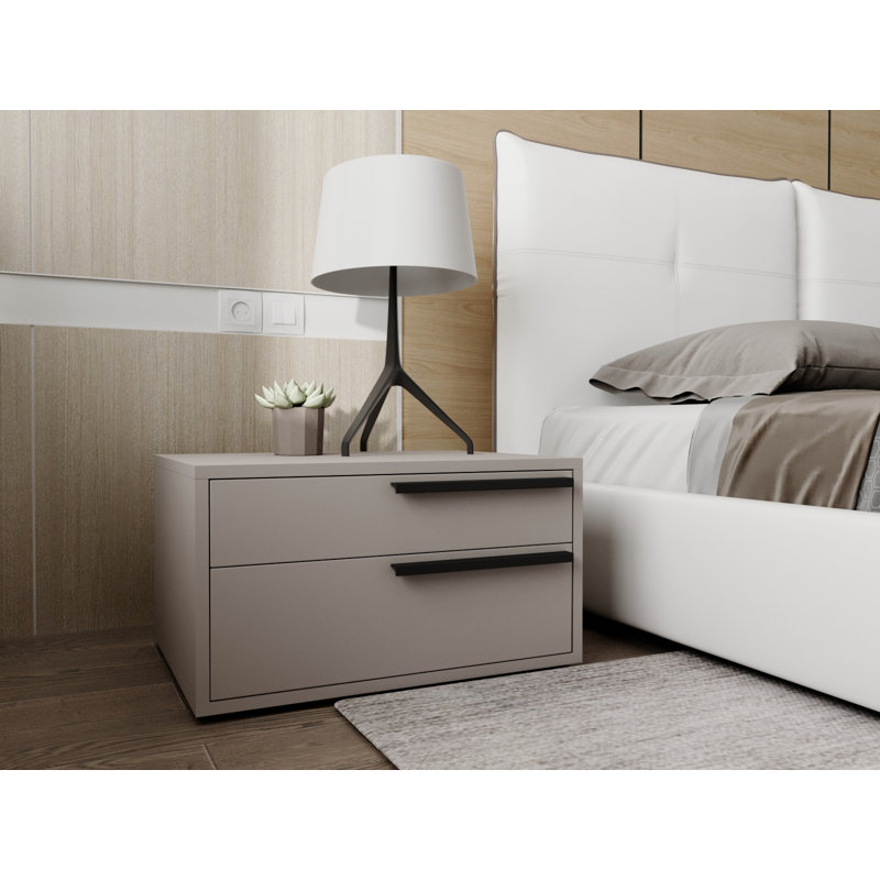 Table de chevet droite Rossmoor en blanc ultrabrillant avec poignée noire., Oui, Gris clair