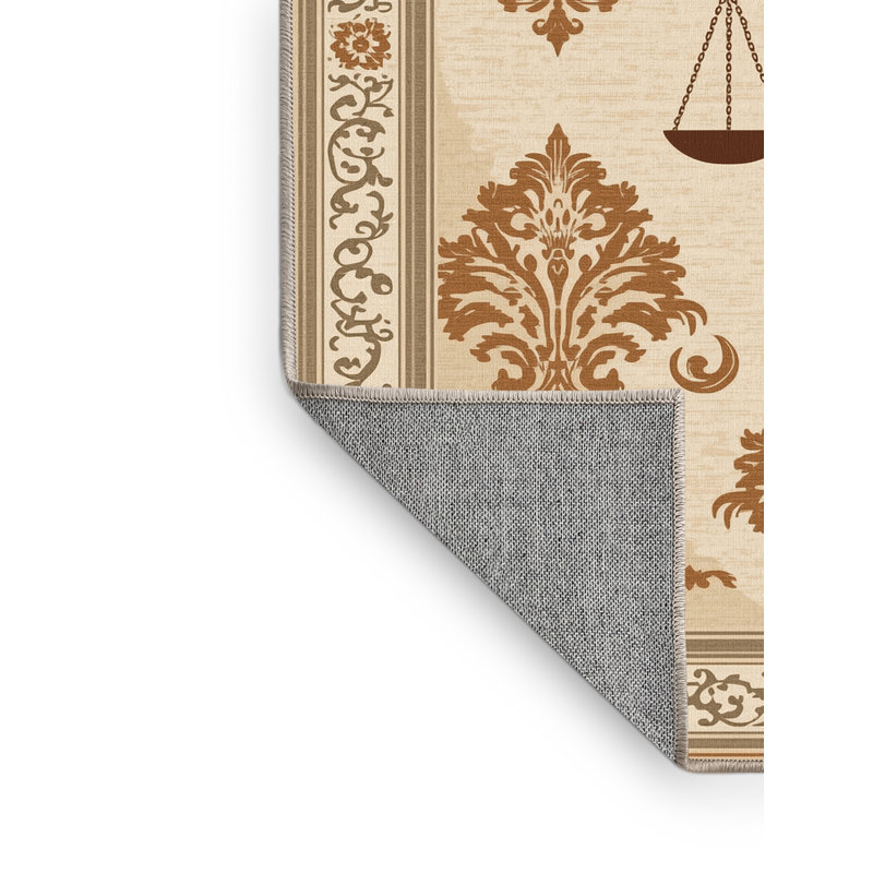 Tapis damassé classique lavable à la machine en écailles de justice beige - Reliure beige, 7 x 10