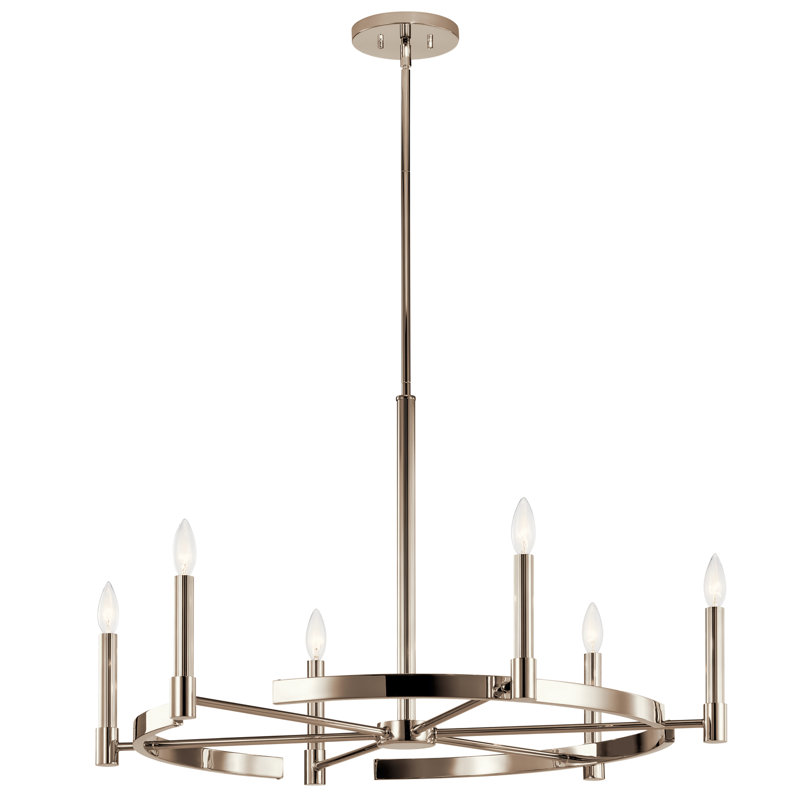 Tolani 6 - Light Wagon Wheel Chandelier, Polished Nickel, 20" H x 34" W x 34" D