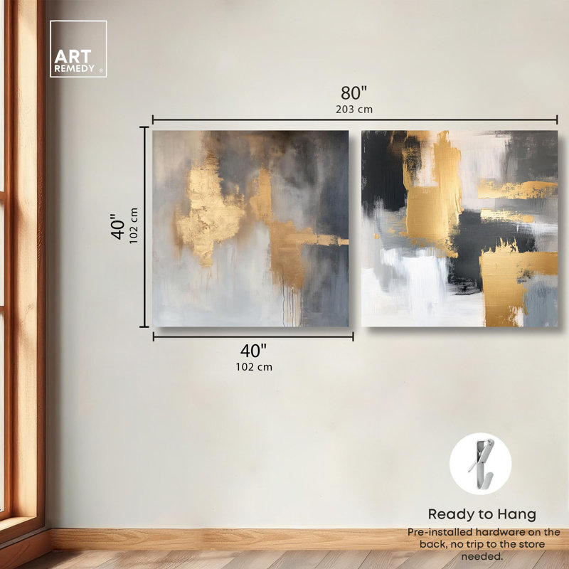 «Gilded Tranquil Abstract Art», ensemble de 2 panneaux sur toile par , H 40 po x l 40 po, Toile tendue, Ne s’applique pas