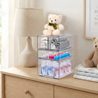 Clear Stackable Storage Drawers Case with Handles - for Bathroom, Closet, Pantry, Cabinet, Medicine & Baby Bottle Storage