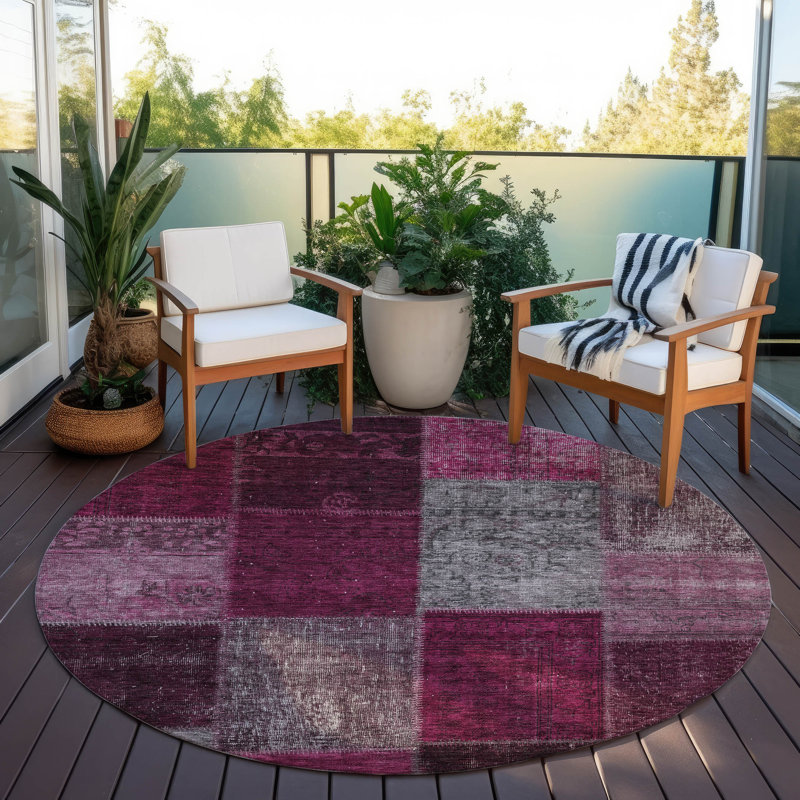 Washable Patchwork Indoor / Outdoor Rug, Round 8'