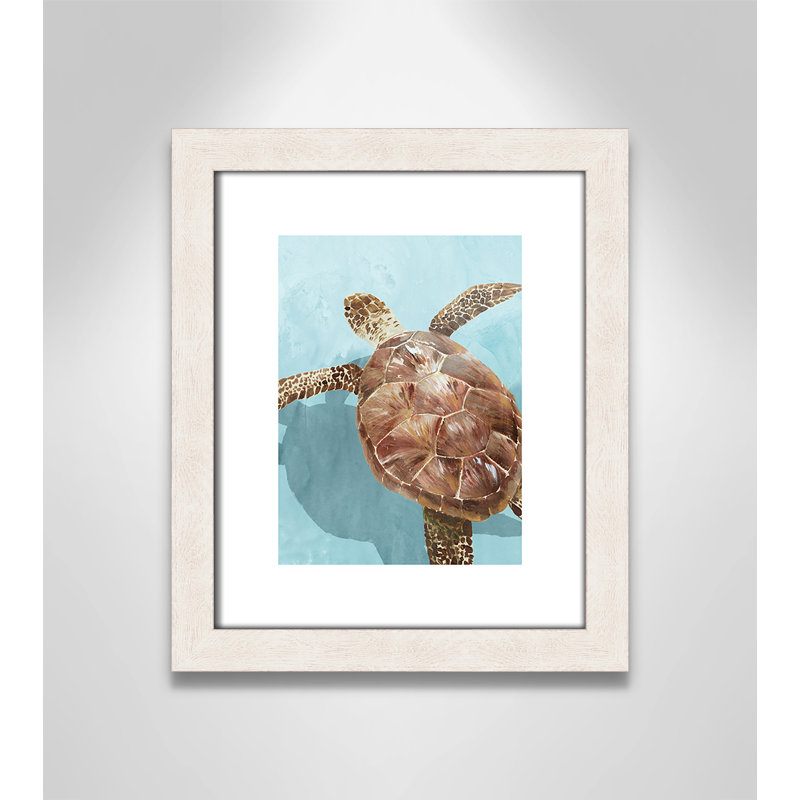 Tortue océanique II - reproduction de cadre photo, H 15,5 po x l 13,5 po x P 1,125 po, Cadre à grain de bois blanc
