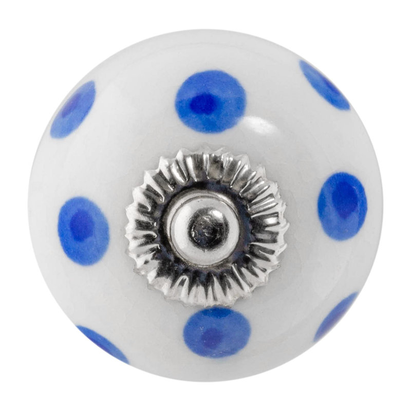 Nicola Spring - Round Ceramic Cabinet Knob, White/Blue
