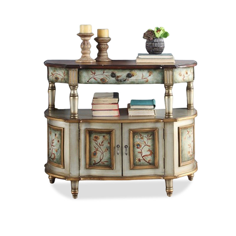 Picture Color Solid Wood Free Form Console Table, Beige