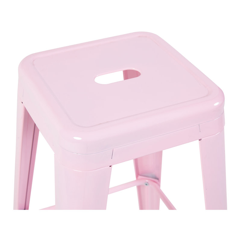 Tabourets de bar en métal rose sans dossier, hauteur de comptoir 76 cm (lot de 4), pour îlot de cuisine ou salle à manger - Matériau imperméable, montage facile, gain de place, installation rapide, design
