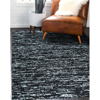 Tapis noir transitionnel en laine noué à la main Akailah