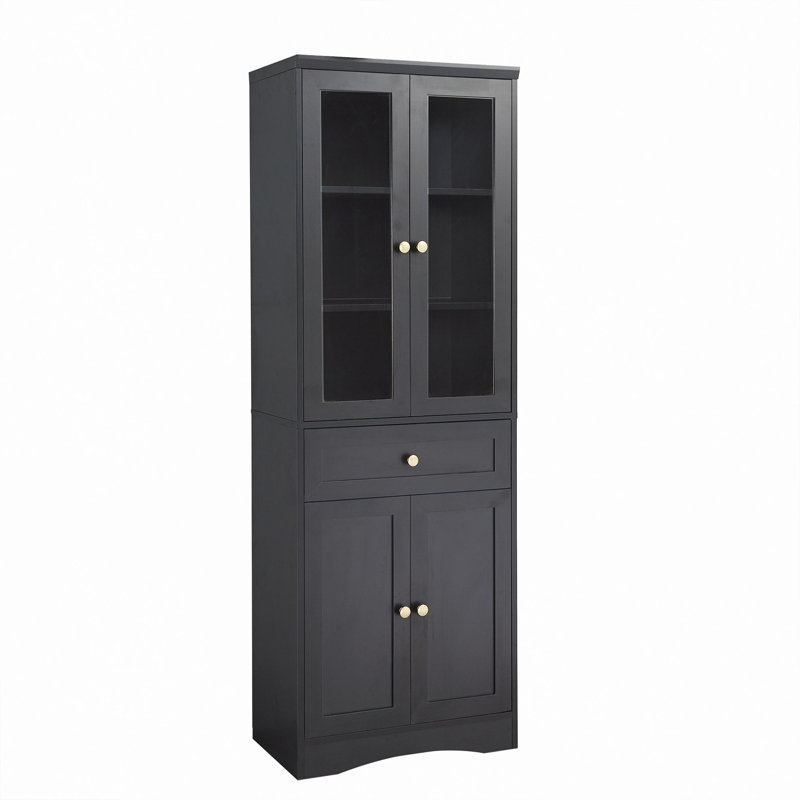 Tall Bathroom Storage Cabinet, Cabinet With Four Doors And Drawers, Adjustable Shelf, MDF Board