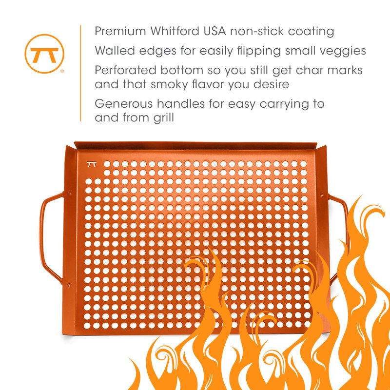 Copper Non-Stick Grilling Tray with Handles, 12.25 in