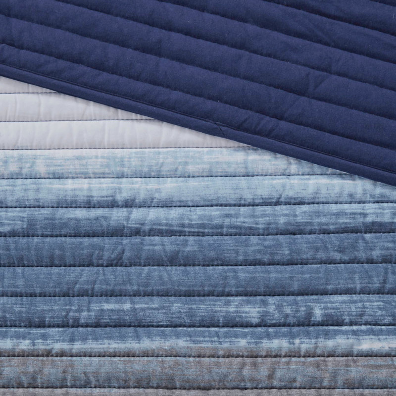 Ensemble de courtepointe brodé tie-dye 8 pièces en coton, bleu marine, format king californien