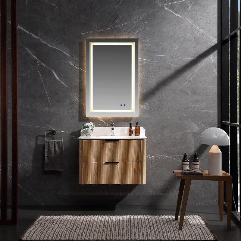 Armoire de salle de bain flottante murale moderne entièrement assemblée de 30 po