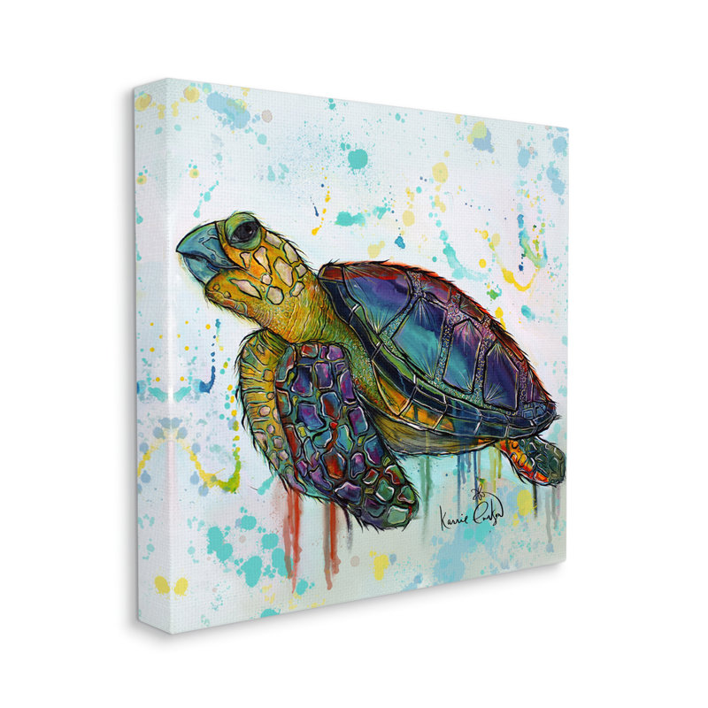 Art urbain sur toile, "Urban tortue" par Karrie Evenson, H 17 po x l 17 po x P 1,5 po