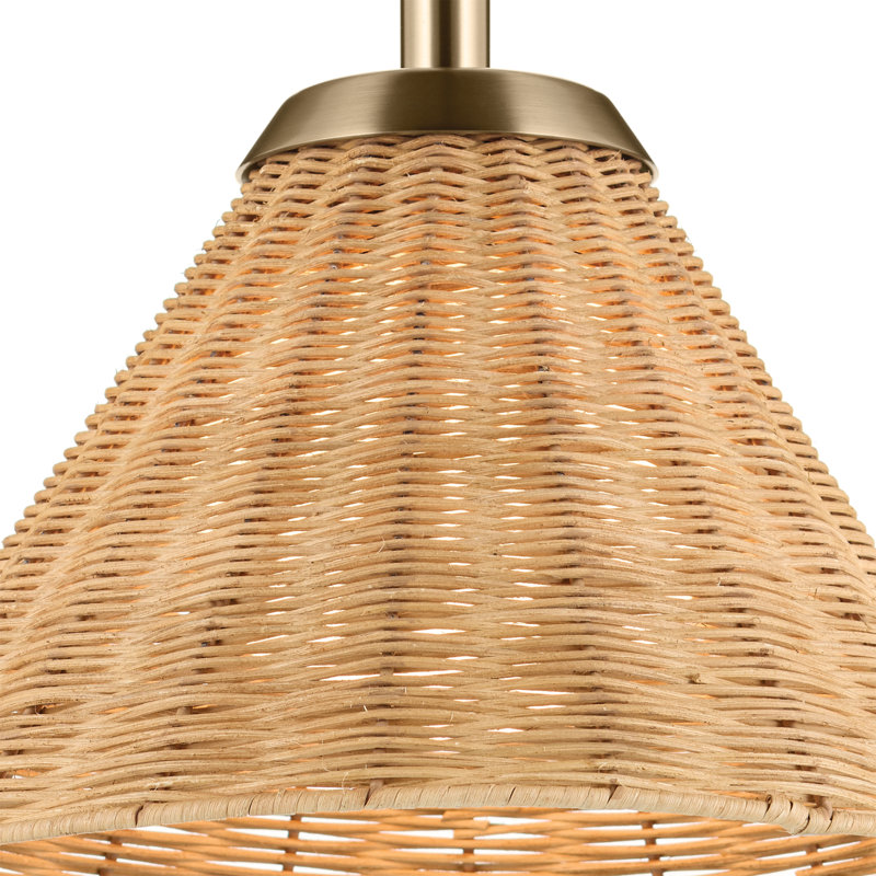 1-Light Convertible Pendant with Opal Glass and Handwoven Rattan Shade, null
