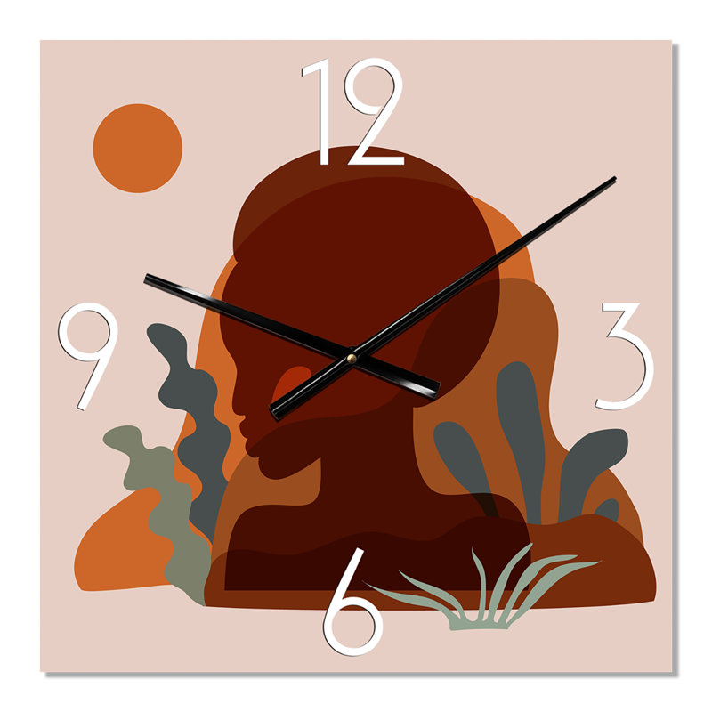 Silhouette minimaliste d'une femme afro-américaine - Horloge murale moderne, Moyen