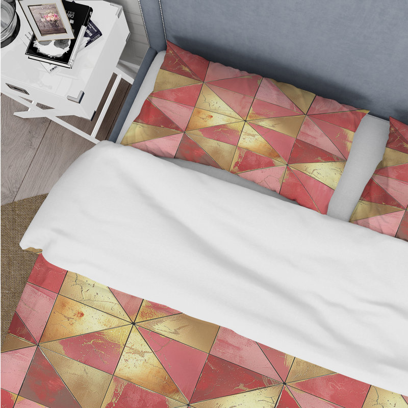 Ensemble de housse de couette rose doré Mid-Century Triangles Glam I - Mid-Century