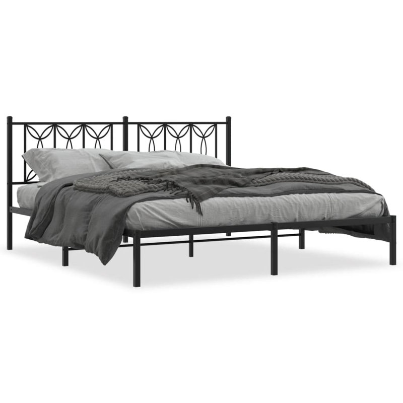 Metal Bed Frame Without Mattress With Headboard Black, Super King (6')