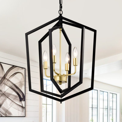 4-Light  Farmhouse Kitchen Chandeliers, Matte Black Vintage Rustic Cage Light Fixture Adjustable Height  Chandeliers For Dining Room Hallway Foyer Entryway(E12 Bulbs Not Included)