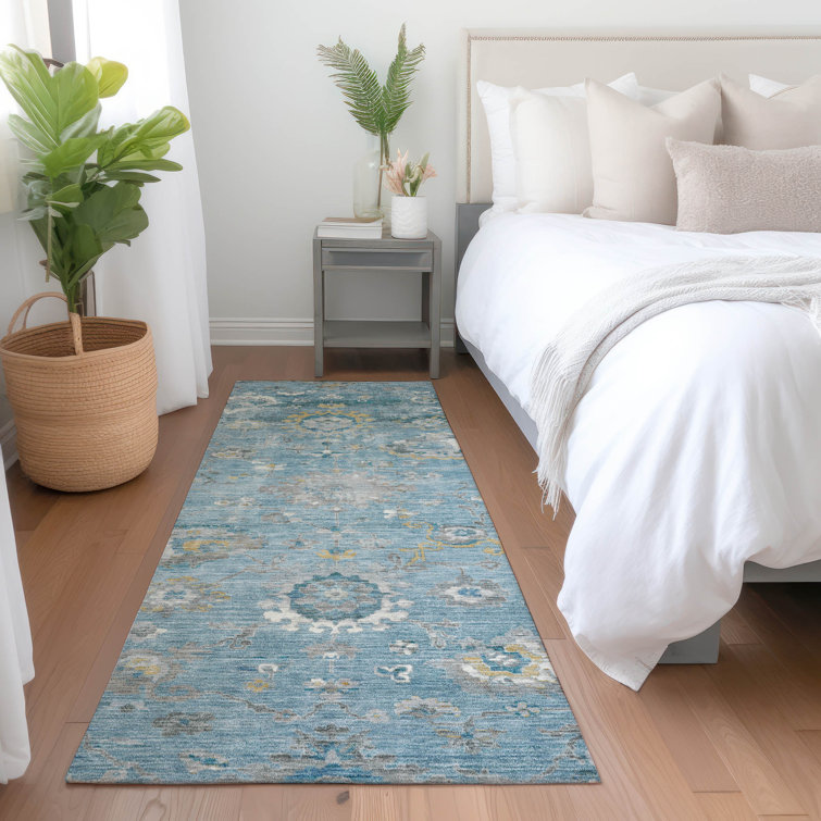 Machine Washable Indoor/Outdoor Christain ACN1373 Teal Rug