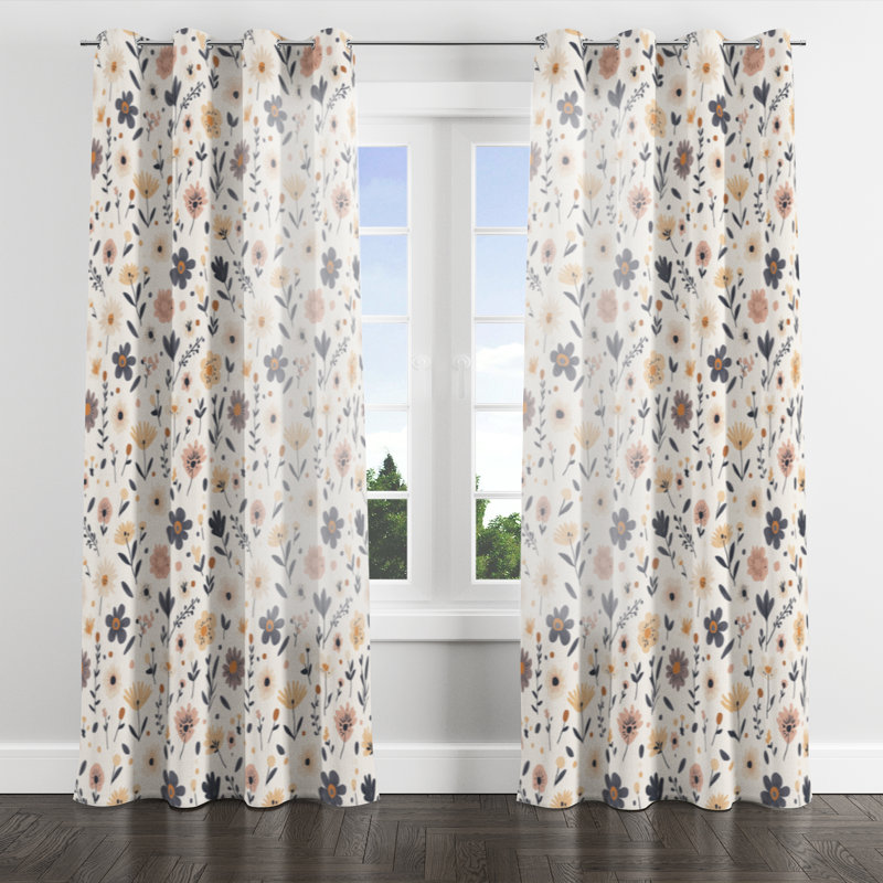 Rideaux Modern Window - rideau à œillets à motif floral bleu Boho - 1 panneau, L 52 po x L 95 po, Œillets argentés