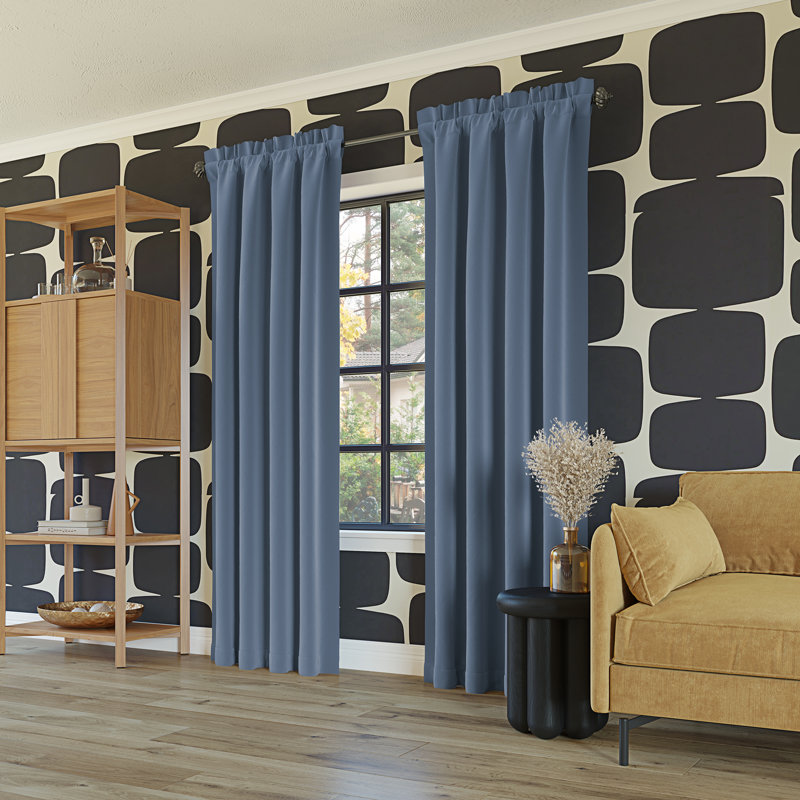 Sun Zero Oslo Theater Grade Extreme 100% Blackout Rod Pocket Curtain Panel, 52" W x 84" L, Denim Blue