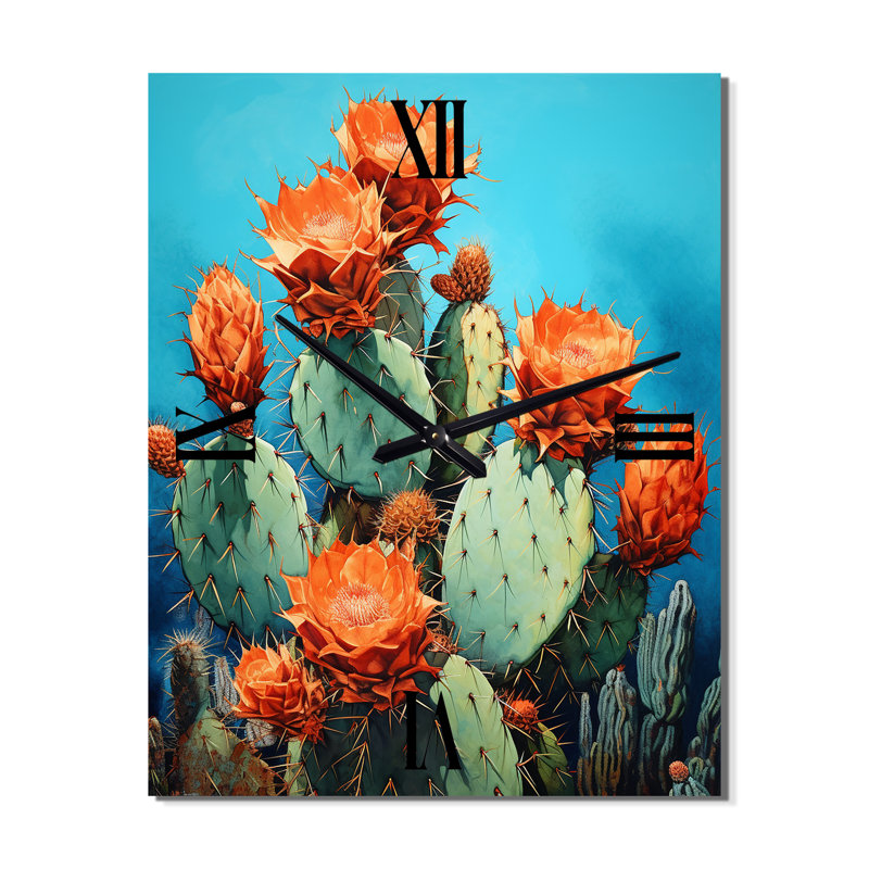 Cactus Blue Brush II - Horloge murale Cactus, Très grand
