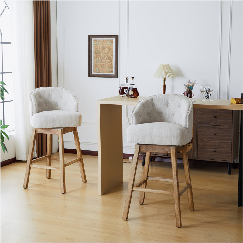 Tabourets de bar pivotants, Beige, Naturel