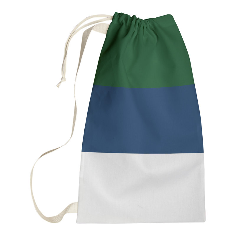 Utah Fabric Laundry Bag with Handles, Large ( 36" x 28" x 1.5"), Green/Navy/White