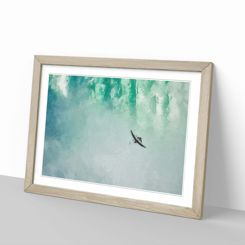 Eagle Flying over Niagara Falls - Picture Frame Graphic Art Print, 27cm H x 36cm W x 2cm D, Oak Framed