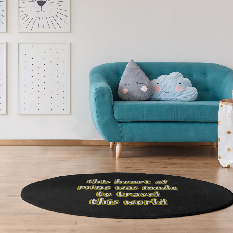 Tapis en polyester de style tableau noir travel love quot, Rond 5 pi