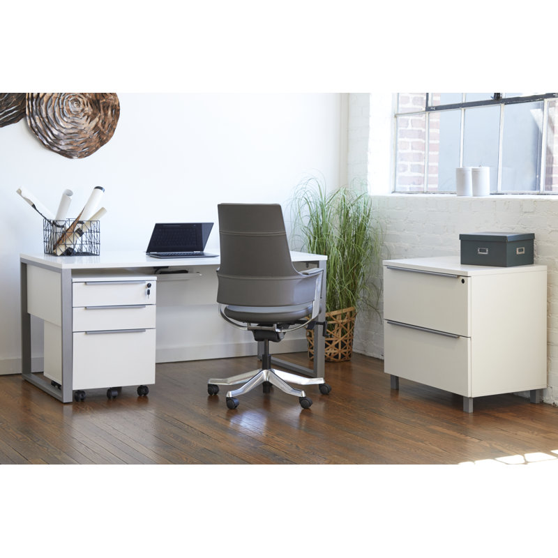 Maysey Writing Desk with Power Outlet, 28.7" H x 71" W x 32" D, White/Silver