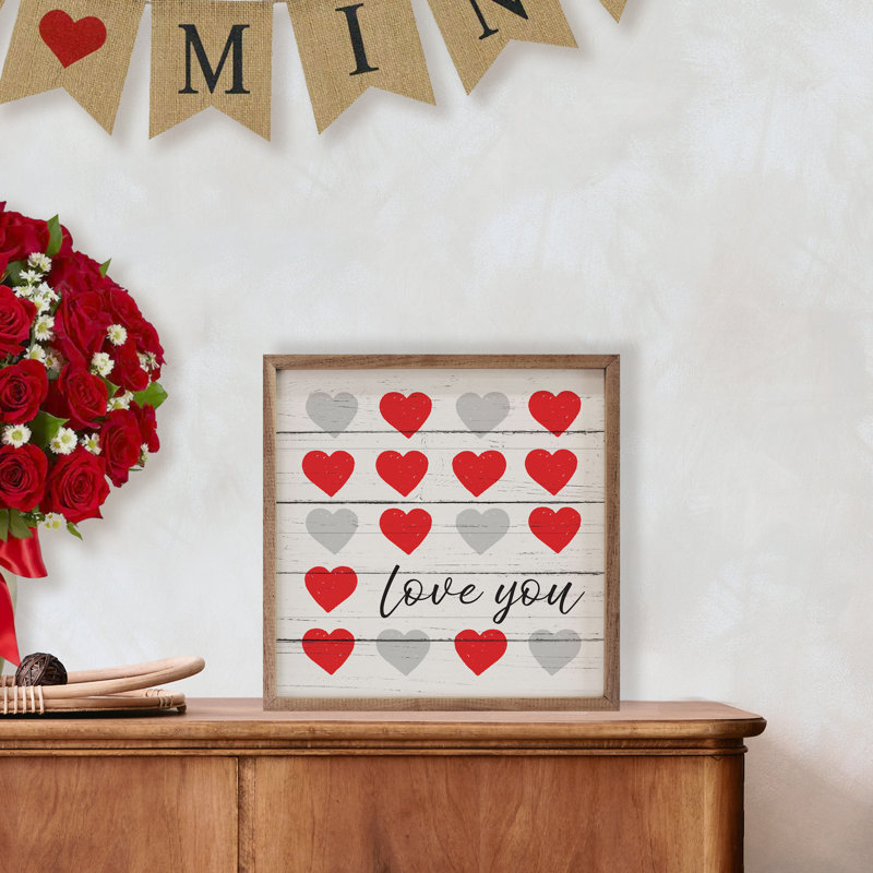 Love You Hearts - blanc délavé, H 16 po x l 16 po