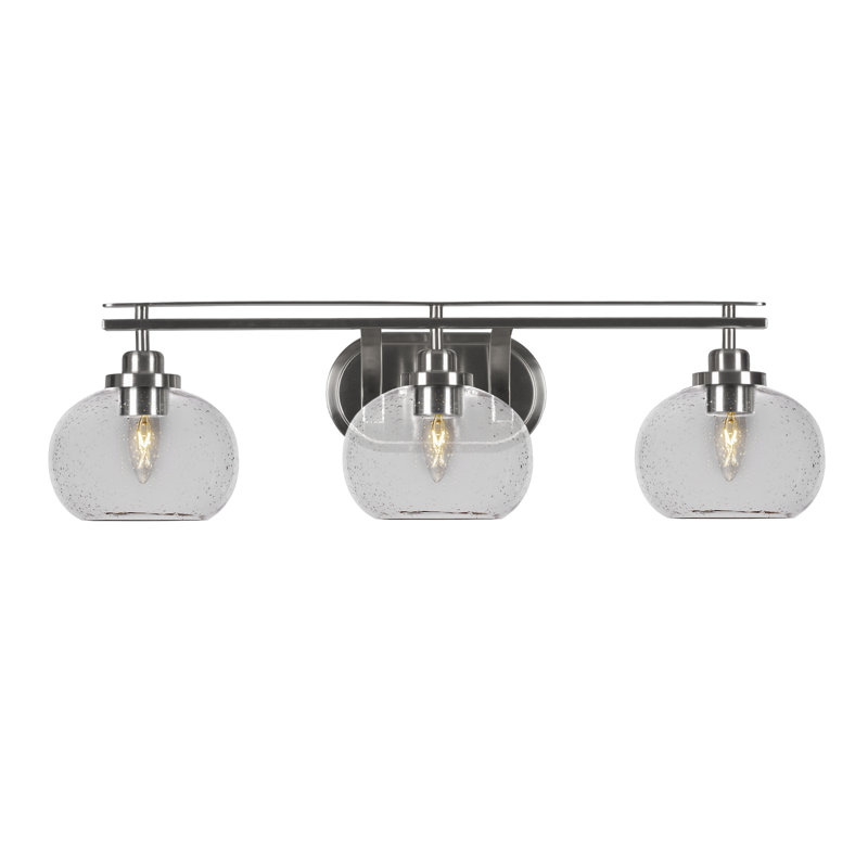 Odyssey 3 Light Bath Bar Shown In Brushed Nickel Finish With 7" Clear Bubble Glass