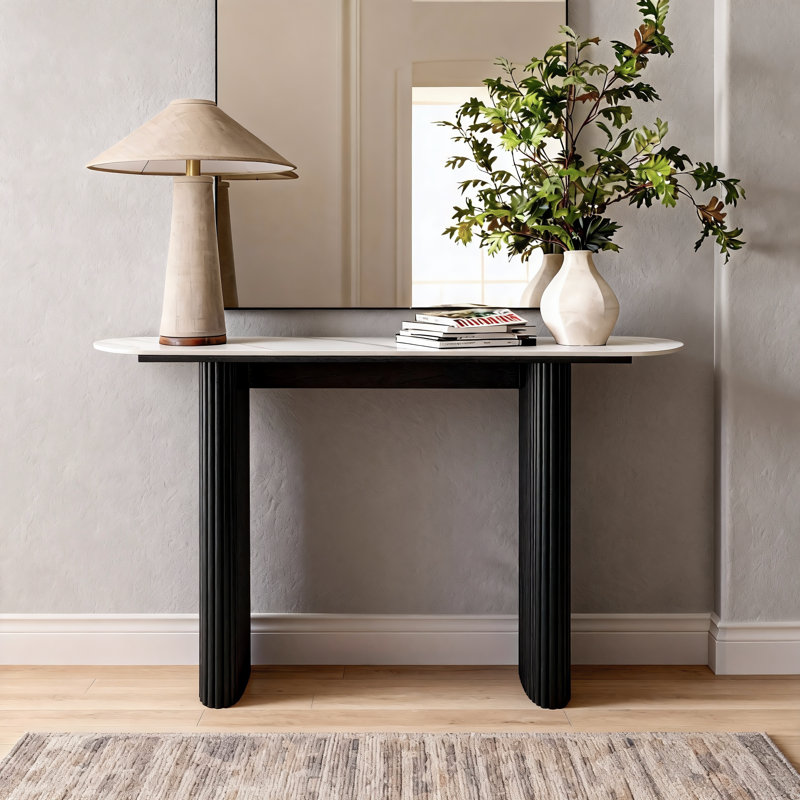 119.38 cm W Marble Top Console Table, White, Black