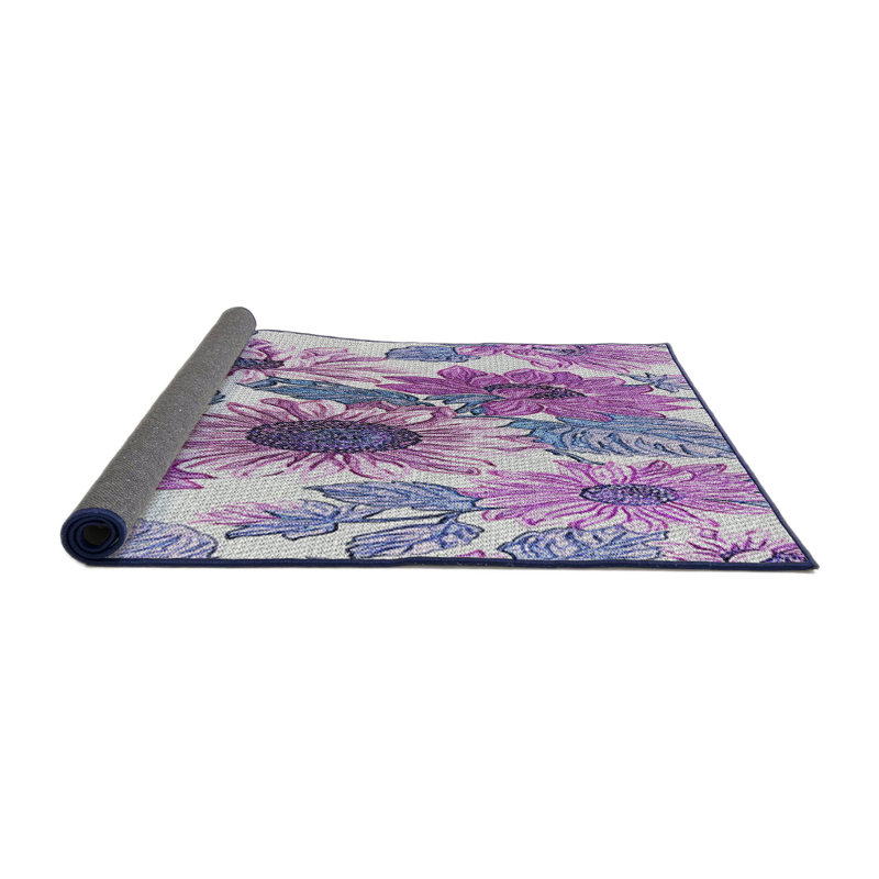 Tapis mauve/bleu à motifs, Rond 5 pi