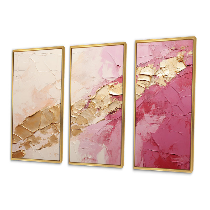 «Pink Gold Minimalisme Poteries I», ensemble d'art mural sur toile à spirales abstraites, H 40 po x l 60 po x P 1 po