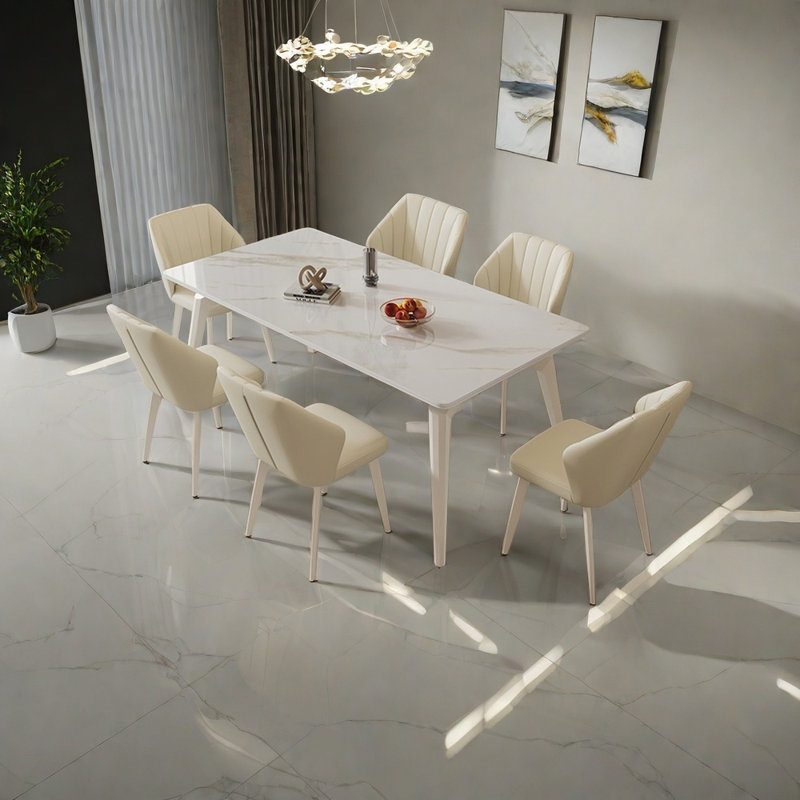 Ensemble de table de salle à manger moderne simple en pierre blanche, H 29,52 po x L 55,11 po x l 31,49 po