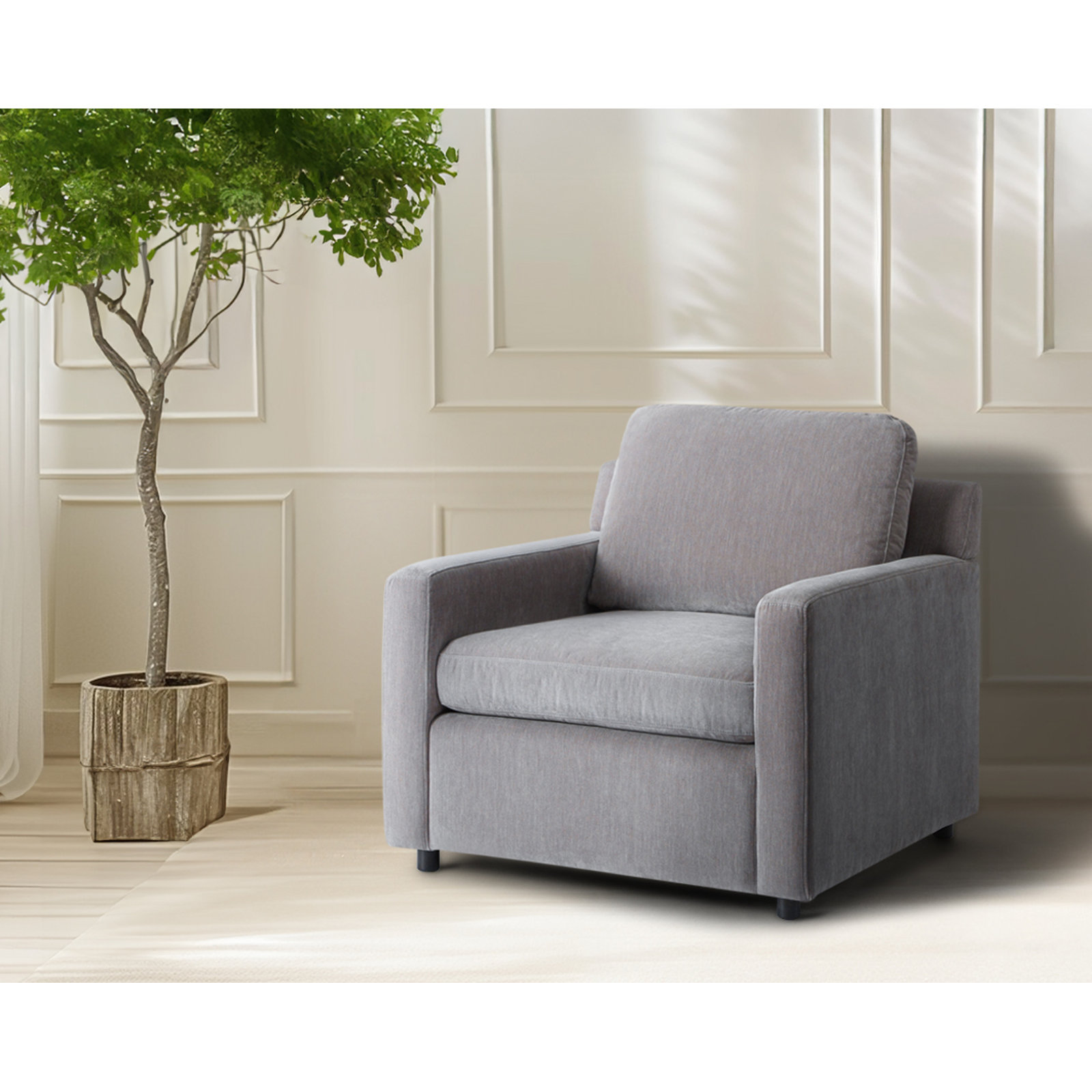 Dannie 34" Upholstered Accent Chair, White Performance Chenille