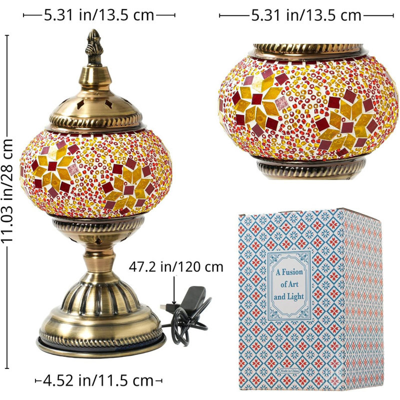 Turkish Moroccan Mosaic Table Lamp, Handmade Glass Bedside Night Light, Metal Base, Decorative Lantern for Bedroom, Living Room - Bulb Included