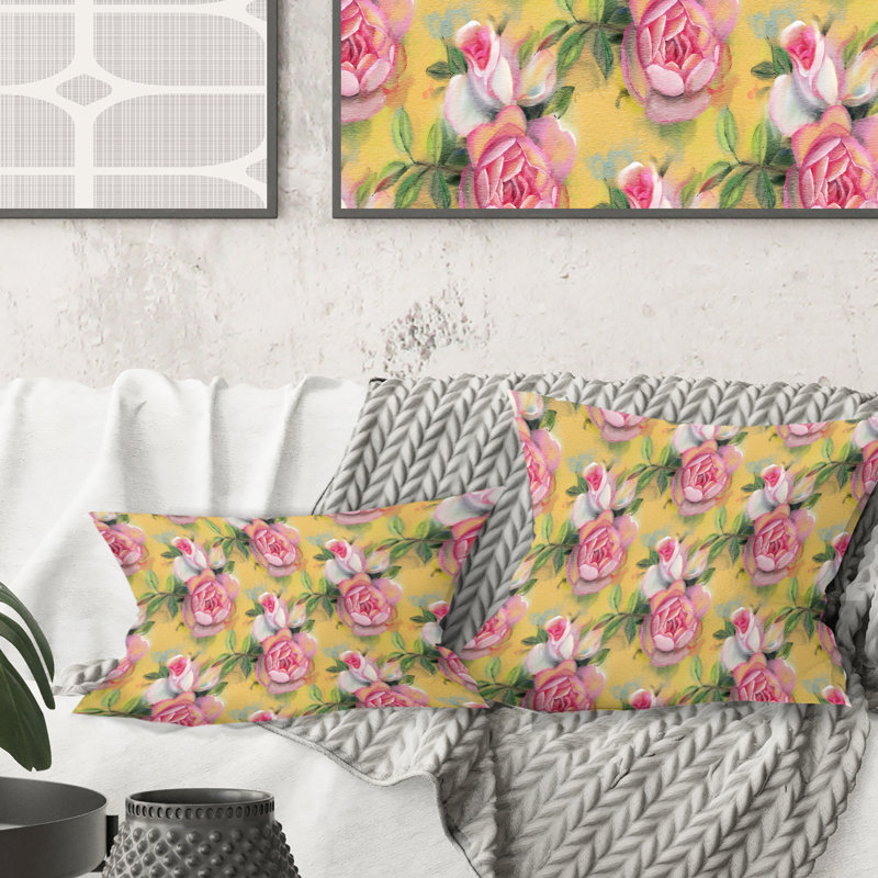Coussin lombaire à l’aquarelle de roses tirées à la main