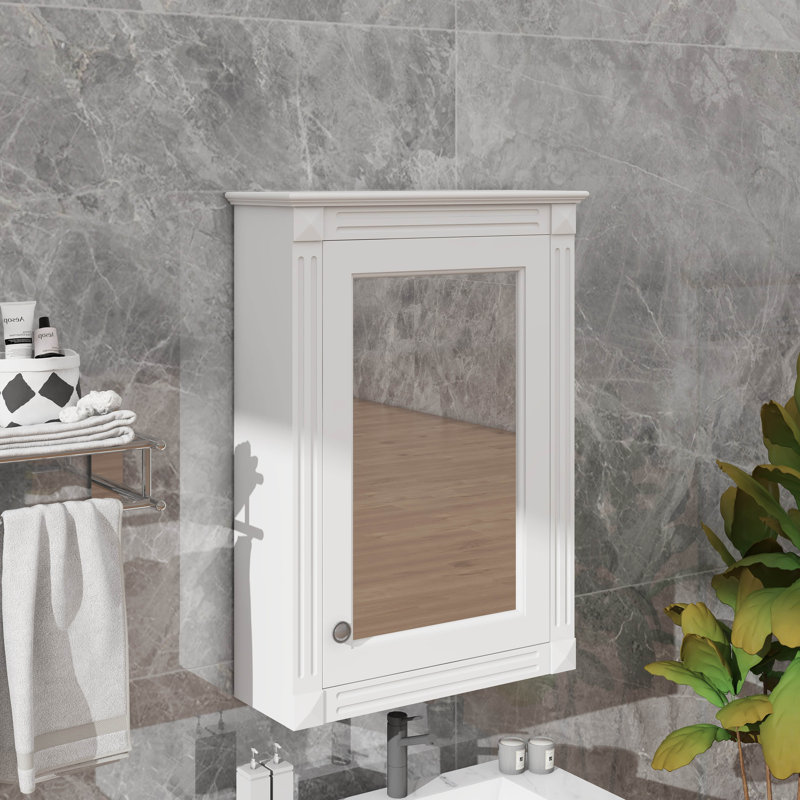 Armoire de rangement pour salle de bain avec miroir, armoire de rangement murale à porte simple avec tablette réglable, armoire murale avec porte réversible