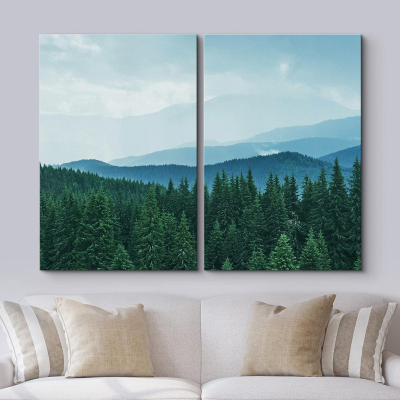 "Blue Mountain Range Green Forest Trees", impression de paysage sur toile, 2 pièces, H 24 po x l 32 po x P 1,5 po