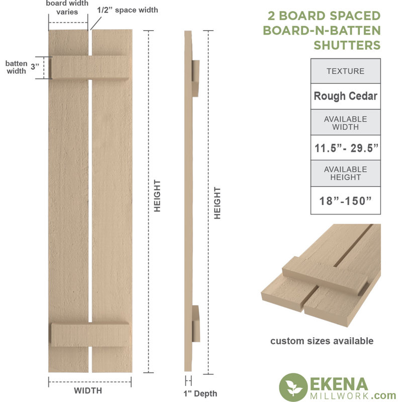 Volets en faux bois rustique à deux planches espacées (par paire), H 48 po x l 11,5 po x P 1 po, 11"