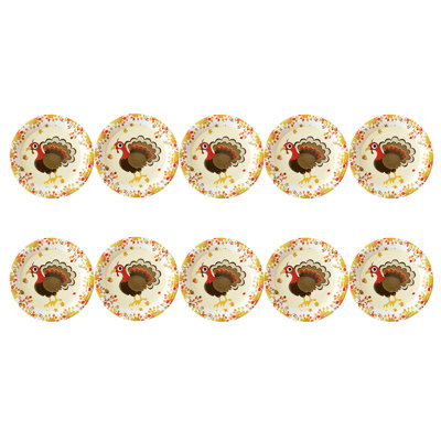 10 Packs Thanksgiving Halloween 7 Inch Turkey Maple Leaf Letters Disposable Paper Plates For Dinner Parties  Portable And Excellent Material