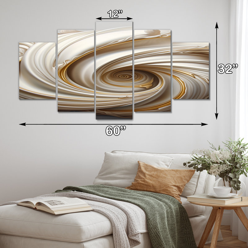 «Tender White Whirling Vision», reproduction sur toile à spirales abstraites - 5 panneaux