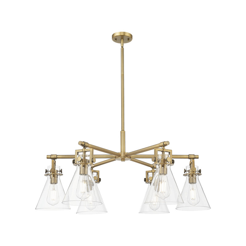 Lustre suspendu 6 lumières Newton Cone, Laiton brossé, Clair