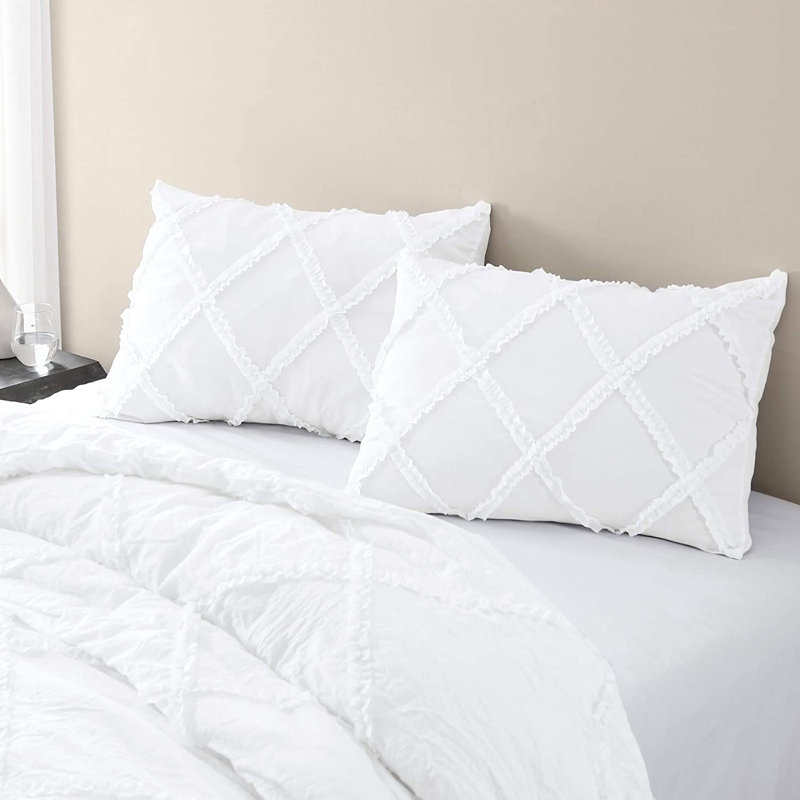 Vivian Soft Washed Microfiber Ruffle Comforter Set, White, Queen Comforter + 2 StandardShams
